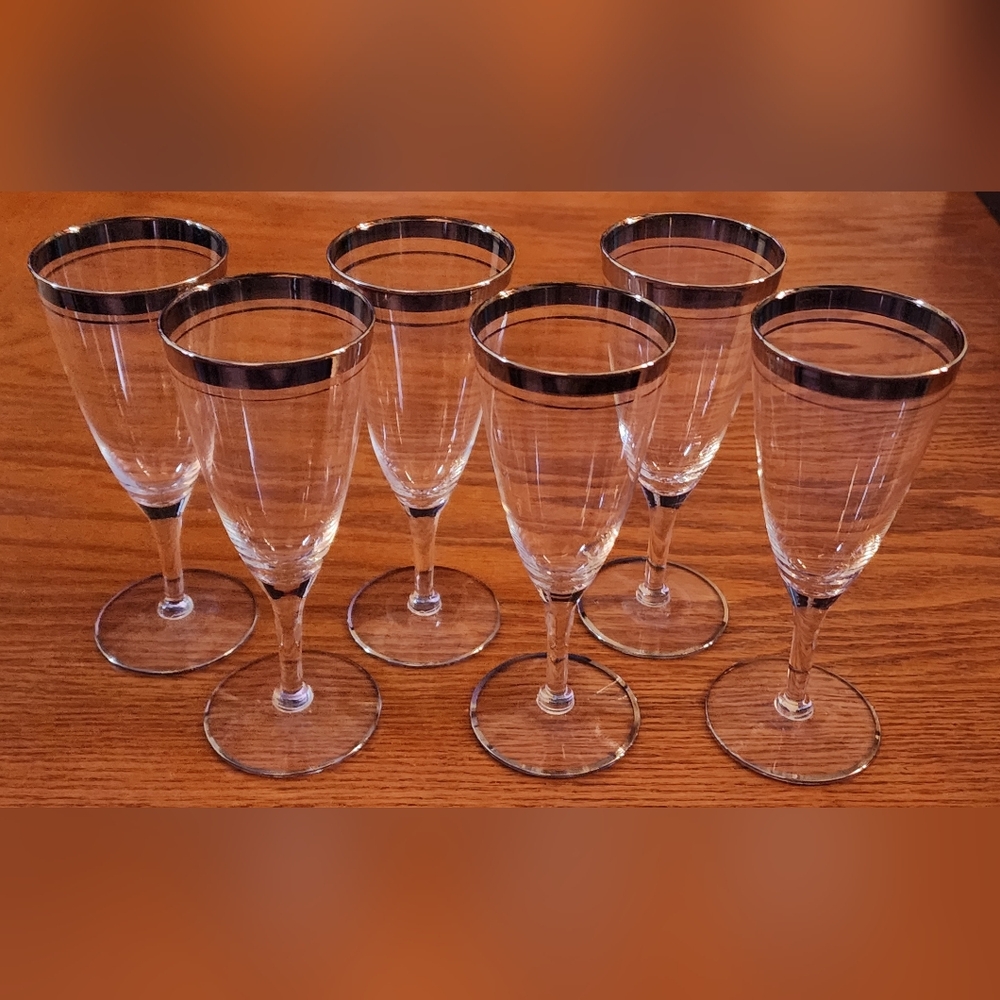 Vintage Silver Rimmed Wine Glass Set of 6